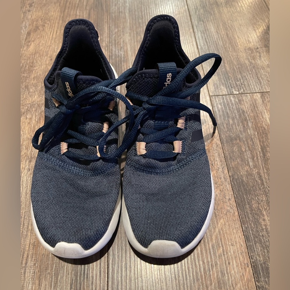 Adidas Navy Blue Athletic Shoes with Mesh Upper and Sock-Like Fit